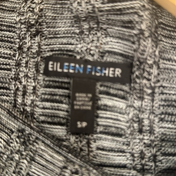 Eileen Fisher black white Silk Linen Funnel neck Box top Sweater Size small - Picture 3 of 7